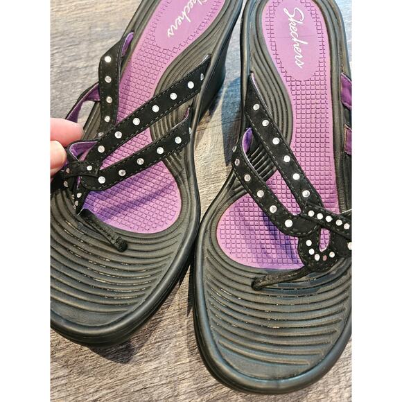 Sketchers kitty wedge rubber rhinestone thong sandals womens 8 y2k - Picture 3 of 5